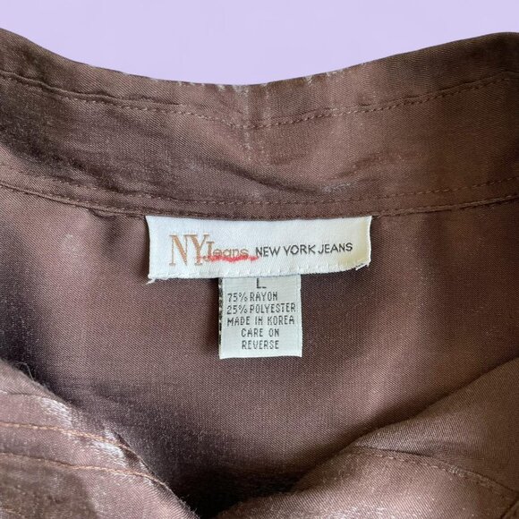 Vintage New York Jeans Metallic Brown Button-Up Blouse – Size L – Made in Korea - Picture 5 of 7